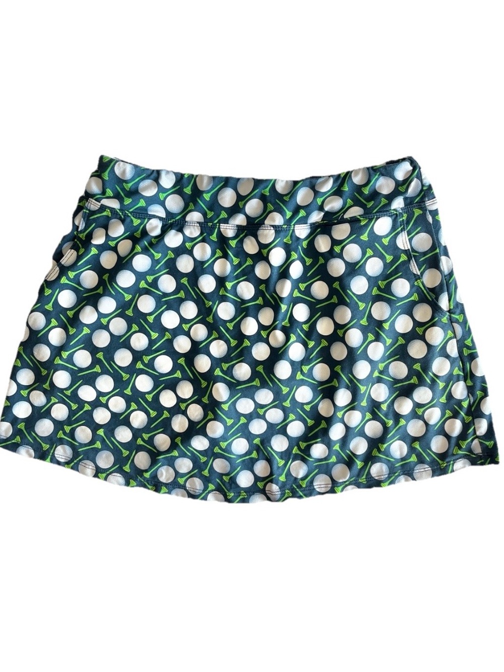 Golf skort womens medium love love blue print balls tee stretchy pockets skirt